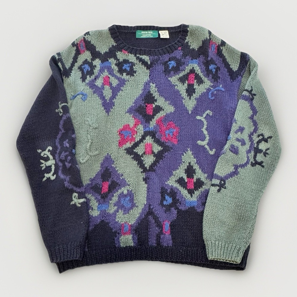 Austin Reed Collection Vintage Women's‎ Multicolor Knit Sweater-Sz Med-90s-Cozy